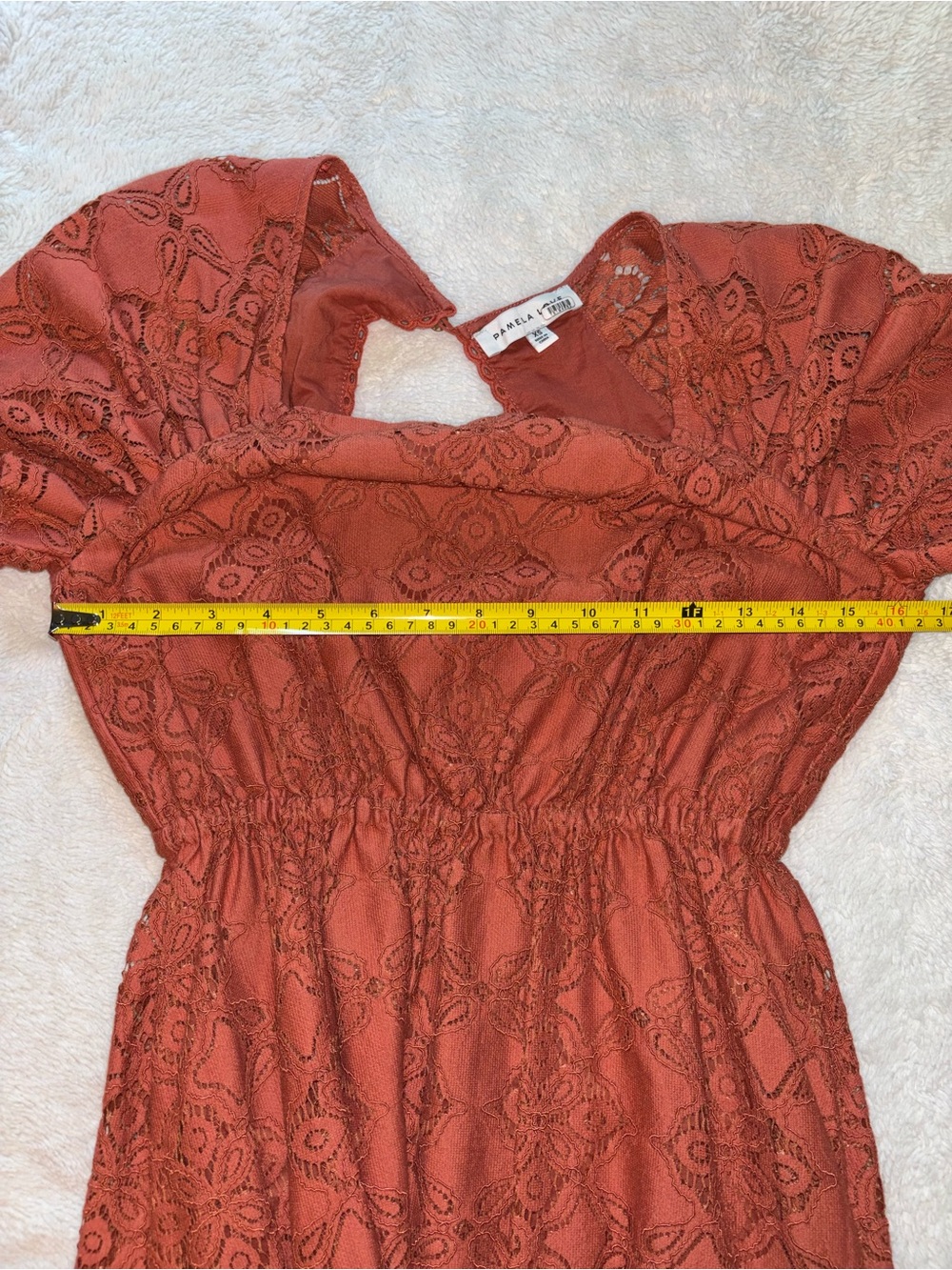 Pamela Love Terracotta Lace Eyelet Square Neck Midi Dress - Picture 5 of 8